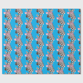 Zebra with Pink Glasses Blue Bg ラッピングペーパー