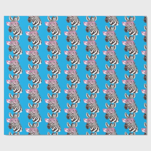 Zebra with Pink Glasses Blue Bg ラッピングペーパー (フラット)
