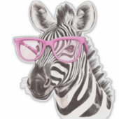 Zebra with Pink Glasses Custom-Cut Vinyl Sticker シール (正面)