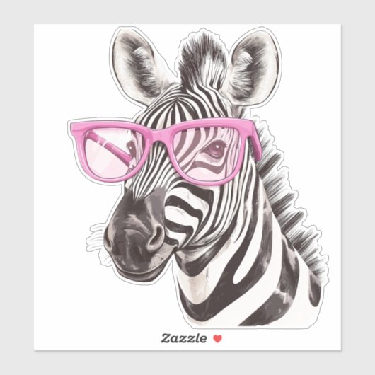 Zebra with Pink Glasses Custom-Cut Vinyl Sticker シール (シート)