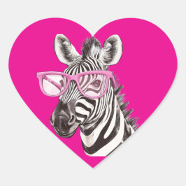 Zebra with Pink Glasses  Dark Pink Background ハートシール
