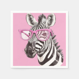 Zebra with Pink Glasses - Light Pink Background スタンダードカクテルナプキン