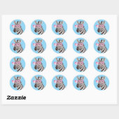 Zebra with Pink Glasses Sticker Blue Background ラウンドシール (シート)