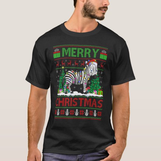 Zebra   Xmas Tree Lights Ugly Santa Zebra Christma Tシャツ (正面)
