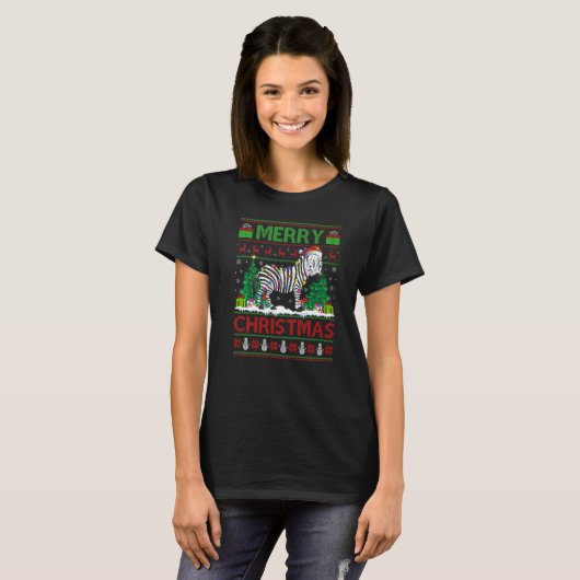 Zebra  Xmas Tree Lights Ugly Santa Zebra Christmas Tシャツ (正面フル)