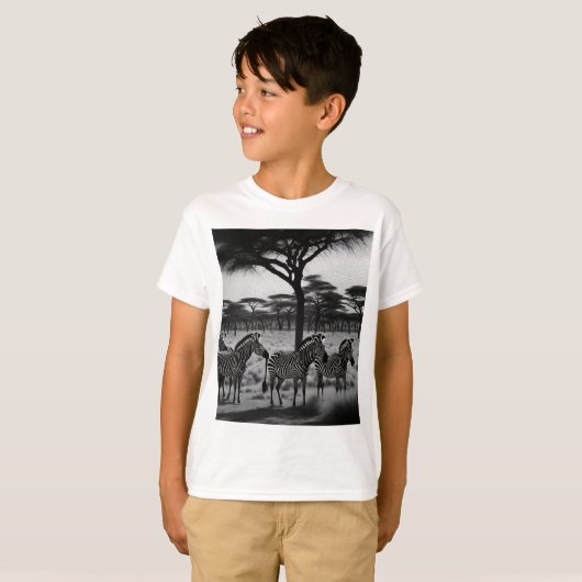Zebras In Africa油、キッズT絵を描シャツ Tシャツ (正面フル)