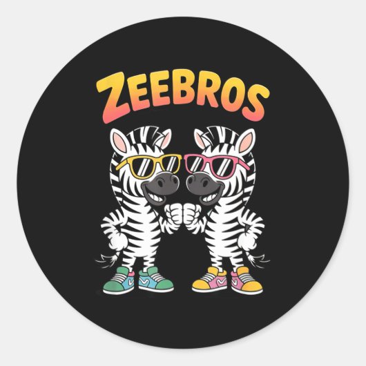 Zeebros Cute Zebra Duo Design For Zebros Lovers  ラウンドシール (正面)