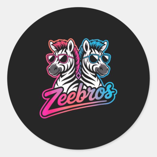 Zeebros Cute Zebra Duo Design For Zebros Lovers  ラウンドシール (正面)