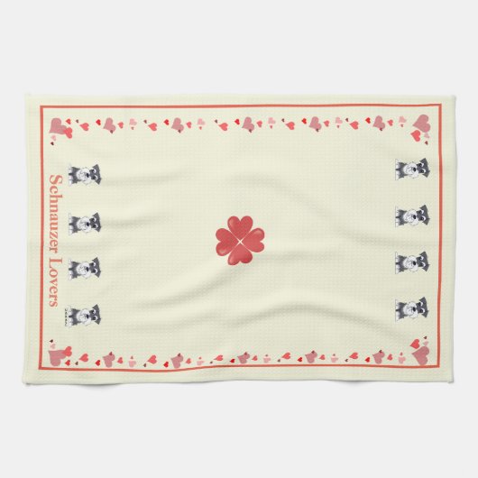 ZeeEwのシュナウツァーのハートの台所タオル キッチンタオル (横)