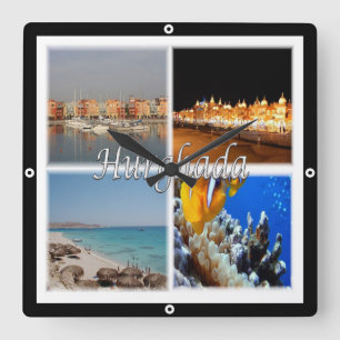 zEG068 HURGHADA，エジプト，紅海，モザイク， スクエア壁時計