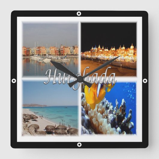 zEG068 HURGHADA，エジプト，紅海，モザイク， スクエア壁時計 (正面)