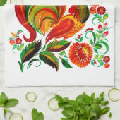 Zeichnung eines Hahns im Volksstil. キッチンタオル (折り畳み)