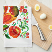 Zeichnung eines Hahns im Volksstil. キッチンタオル (四つ折り)