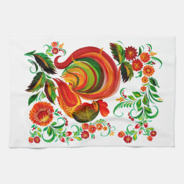 Zeichnung eines Hahns im Volksstil. キッチンタオル