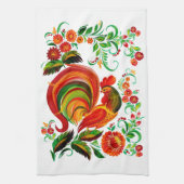 Zeichnung eines Hahns im Volksstil. キッチンタオル (縦)