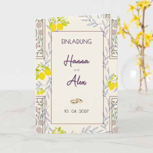 Zeitlos Botanical + Zitrone Hochzeitseinladung - カード (黄色い花)