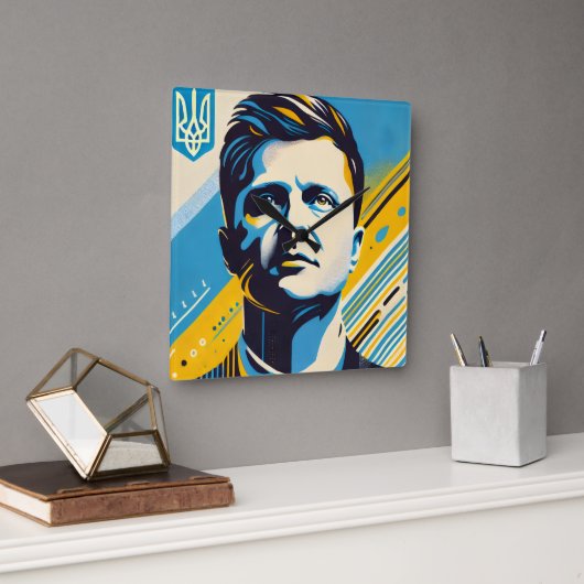 Zelenskyy Pop Art Wall Clock スクエア壁時計 (オフィス)