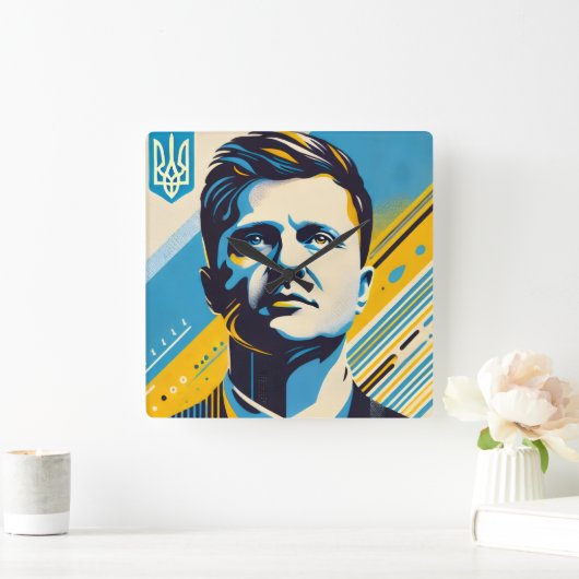 Zelenskyy Pop Art Wall Clock スクエア壁時計 (ホーム)