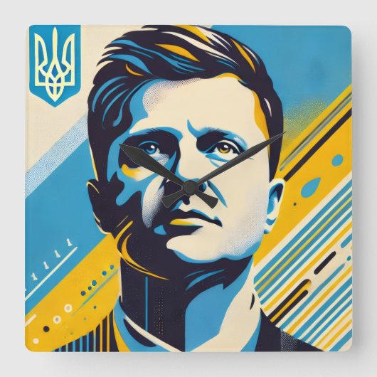 Zelenskyy Pop Art Wall Clock スクエア壁時計 (正面)