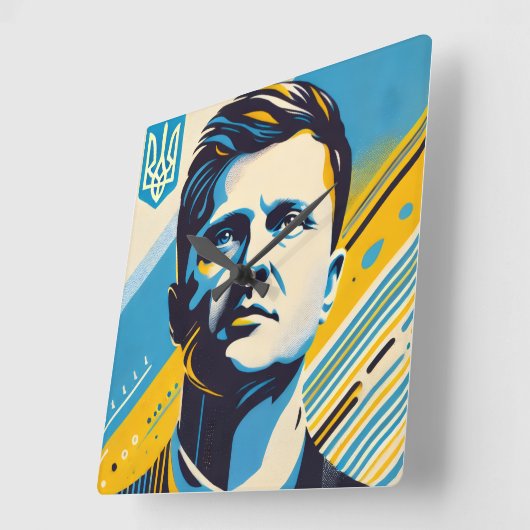 Zelenskyy Pop Art Wall Clock スクエア壁時計 (傾斜)