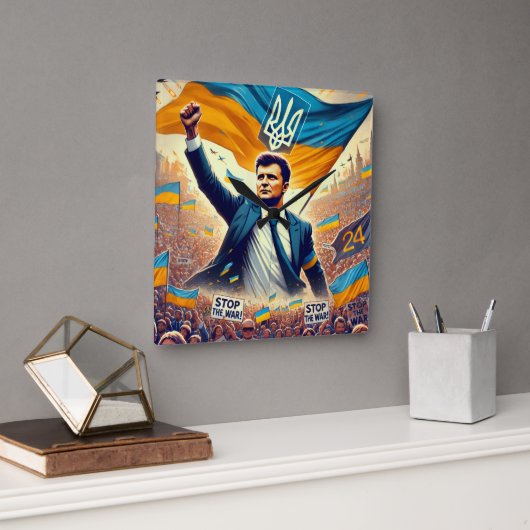 Zelenskyy Support for Ukraine Wall Clock スクエア壁時計 (オフィス)