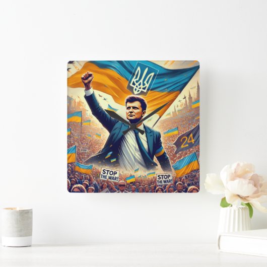 Zelenskyy Support for Ukraine Wall Clock スクエア壁時計 (ホーム)