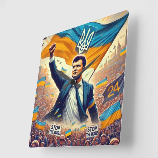 Zelenskyy Support for Ukraine Wall Clock スクエア壁時計 (傾斜)