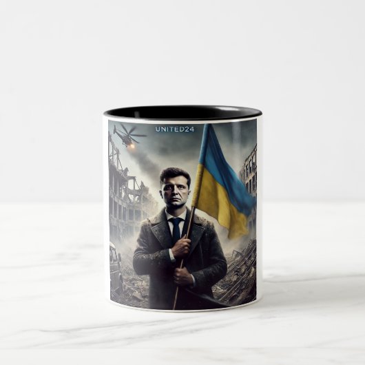 Zelenskyy Ukraine Flag Two-Tone Mug ツートーンマグカップ (中央)