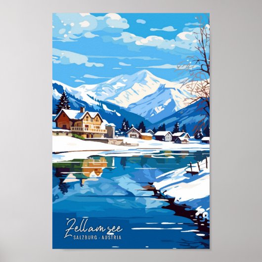 Zell am see Salzburg Austria Travel Illustration ポスター (正面)