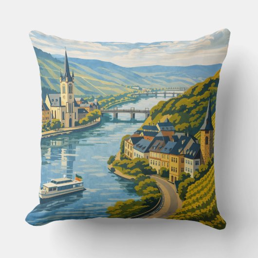 Zell Germany Vintage Travel Art クッション (正面)