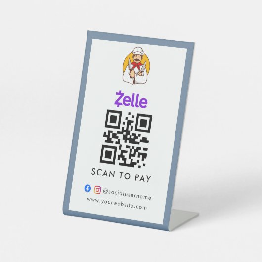 Zelle対応 QRコード看板|レストラン用 台座サイン (正面)