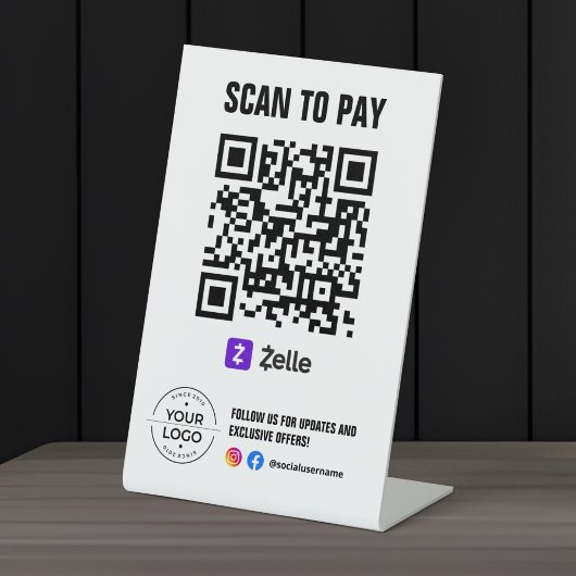 Zelle スキャンして支払うQRコードサイン 台座サイン