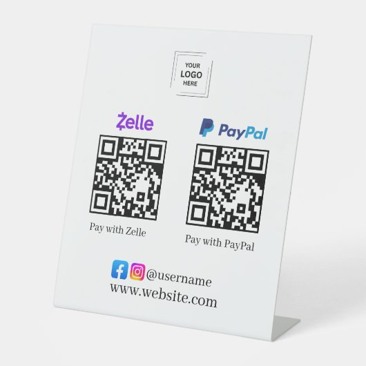 Zelle PayPal QRコードスキャン決済スタンド看板 台座サイン (正面)