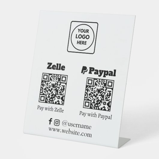 Zelle PayPal QRコード | スキャンして支払う ビジネス ロゴ 台座サイン (正面)