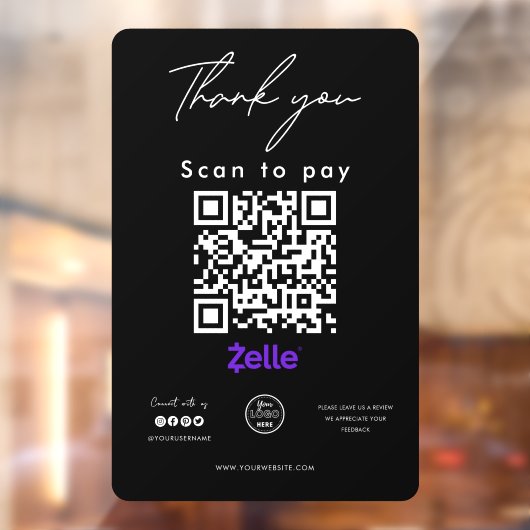 Zelle QRコードロゴスキャンお支払いブラック ウィンドウサイン (シート2)