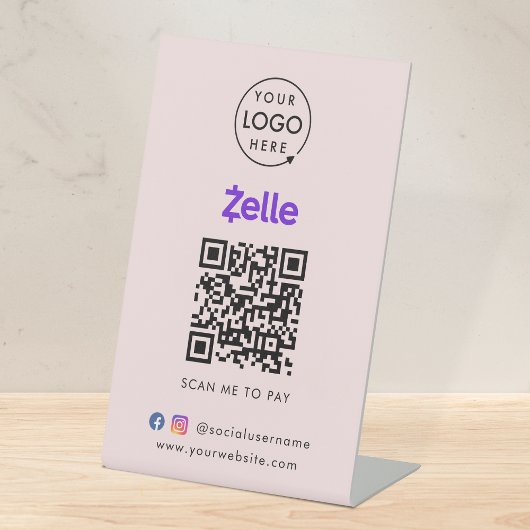 Zelle QRコード支払 |スキャンしてビジネスピンクを支払う 台座サイン