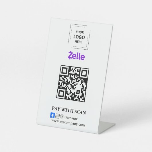 Zelle QRコード決済スキャンで支払うビジネス ロゴ 台座サイン (正面)
