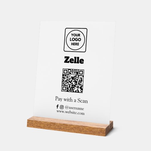 Zelle QR Code | Scan-to-Pay Custom Business Logo アクリルサイン (傾斜)