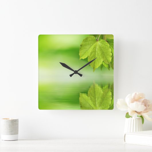 Zen自然葉ウォールクロック スクエア壁時計 (ホーム)
