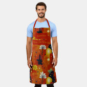 Zen-インスパイアフローラデザインと抽象芸術デイジー エプロン (着用した状態)