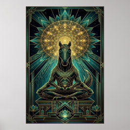 Zen Art Deco Horse Silhouette Spiritual Gold ポスター