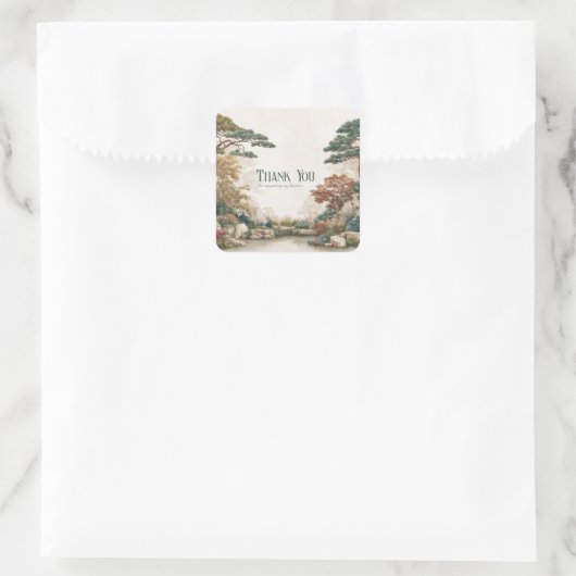 Zen Asian Pine Tree Water Garden Rustic Scenery スクエアシール (バッグ)