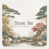 Zen Asian Pine Tree Water Garden Rustic Scenery スクエアシール (正面)