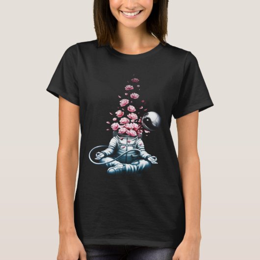 Zen Astronaut Meditating In Space Yoga Namaste Ros Tシャツ (正面)