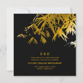 Zen Bamboo葉金ゴールドBlack モダン Asian 結婚's 招待状 (裏面)