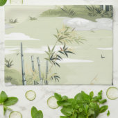 Zen Bamboo Forest Botanical Pattern (1) キッチンタオル (折り畳み)