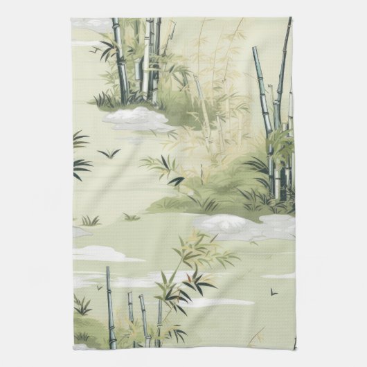 Zen Bamboo Forest Botanical Pattern (1) キッチンタオル (縦)