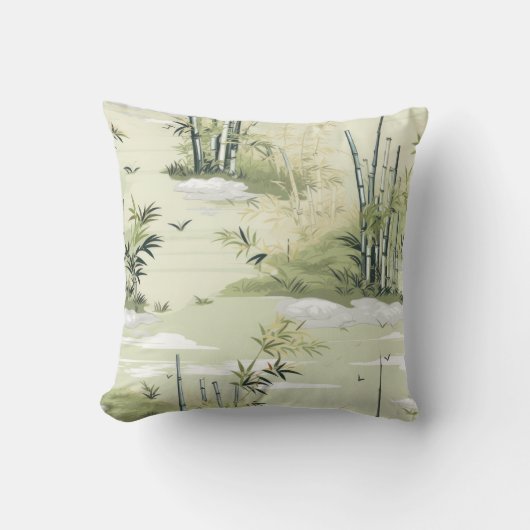 Zen Bamboo Forest Botanical Pattern (1) クッション (正面)