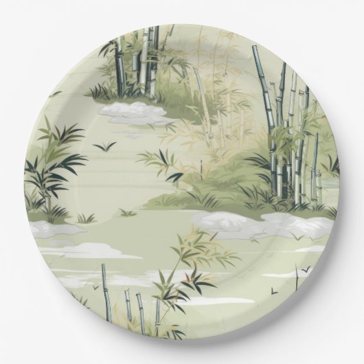 Zen Bamboo Forest Botanical Pattern (1) ペーパープレート (正面)
