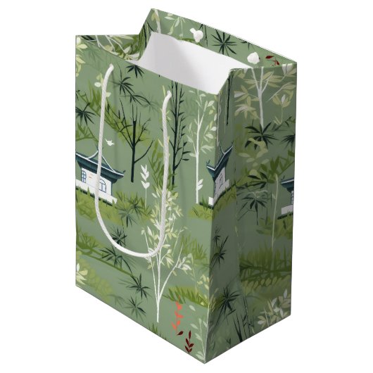 Zen Bamboo Forest Botanical Pattern (1) ミディアムペーパーバッグ (正面アングル)